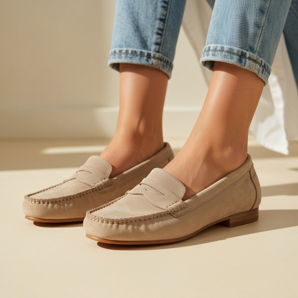 베이지 스웨이드 로퍼