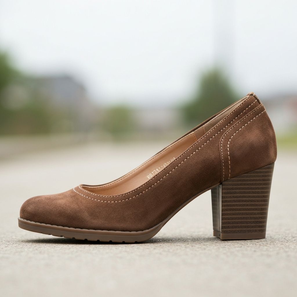 카멜 블록힐 펌프스